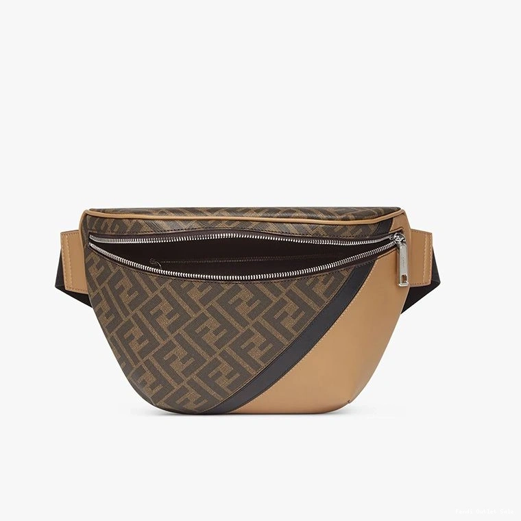 Affordable Brown Fendi Motif Black FF Belt Fabric In Bag 0712